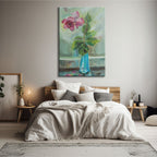 Impressionistic Rose in Teal Vase