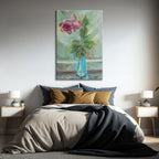 Impressionistic Rose in Teal Vase