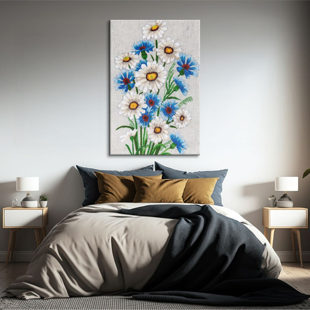 Embroidered Daisy & Cornflower Bouquet