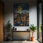 Moonlit Cityscape Watercolor