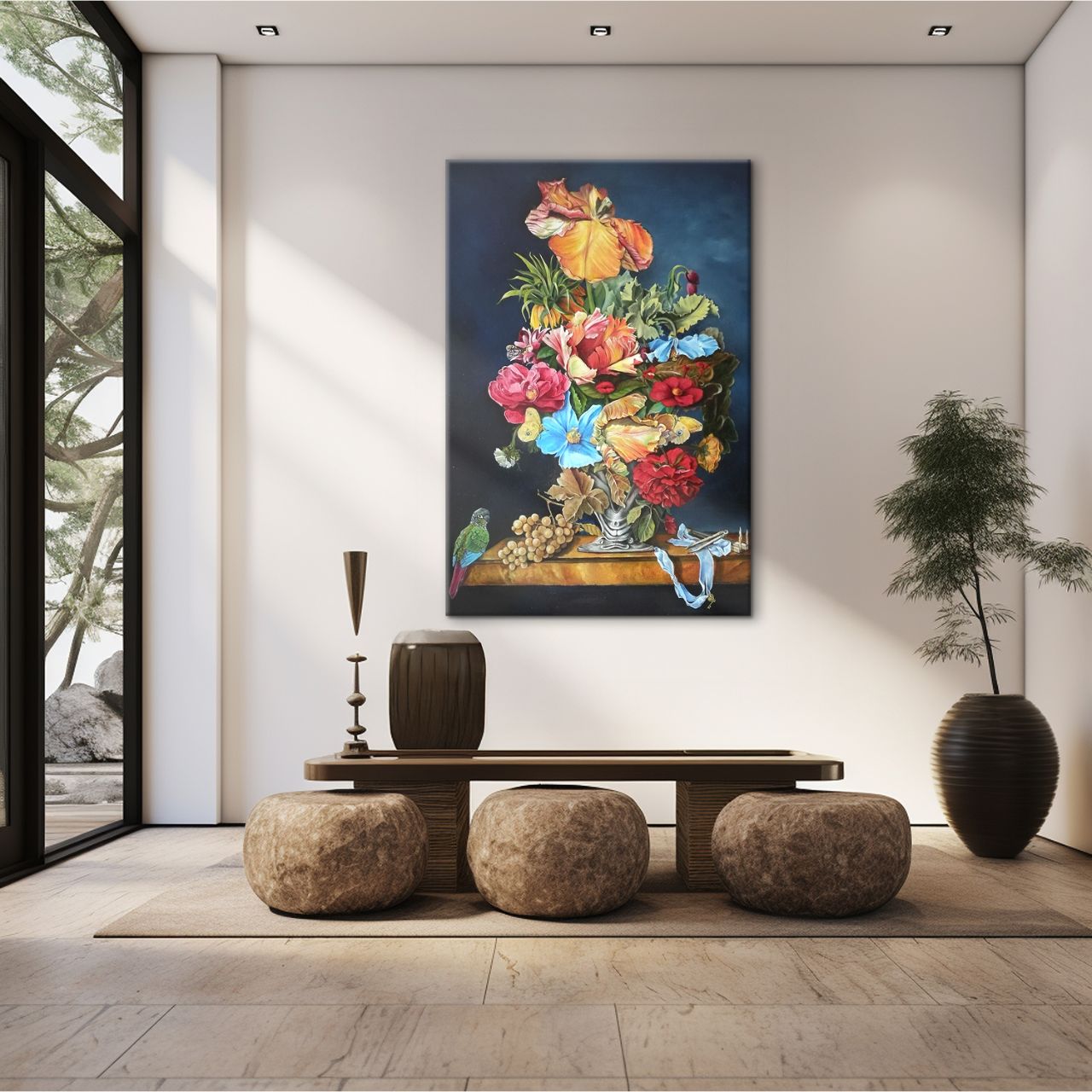 Baroque Floral Still Life with Parrot