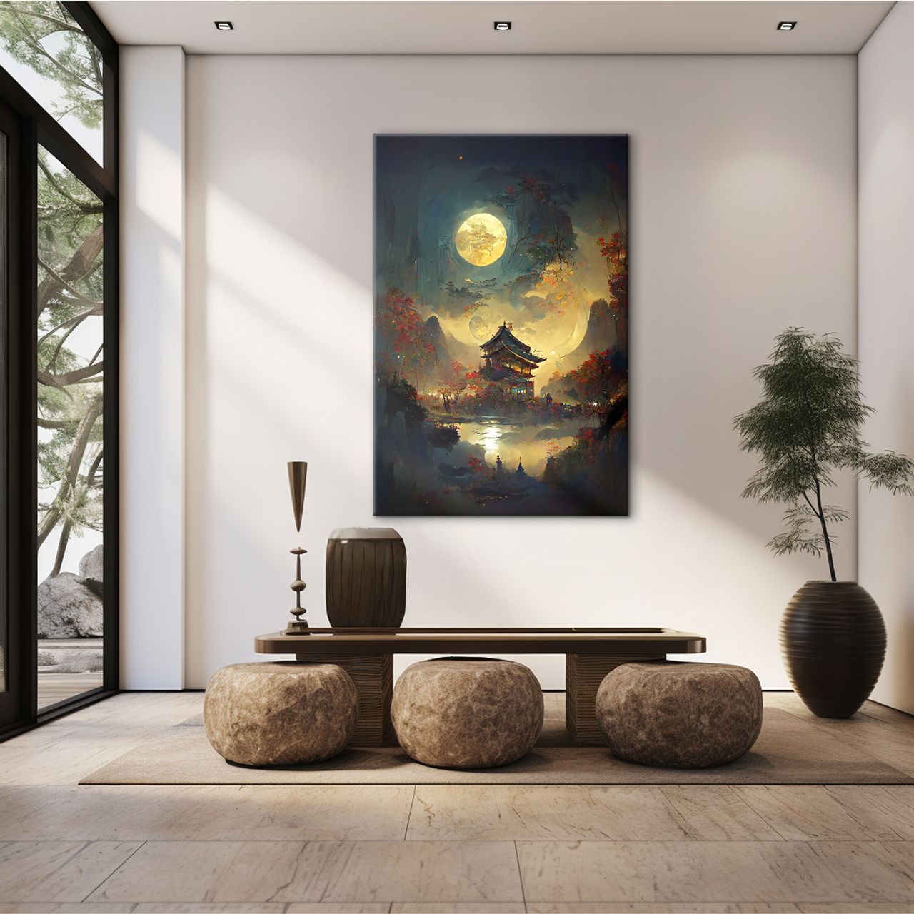 Moonlit Pagoda in Autumn