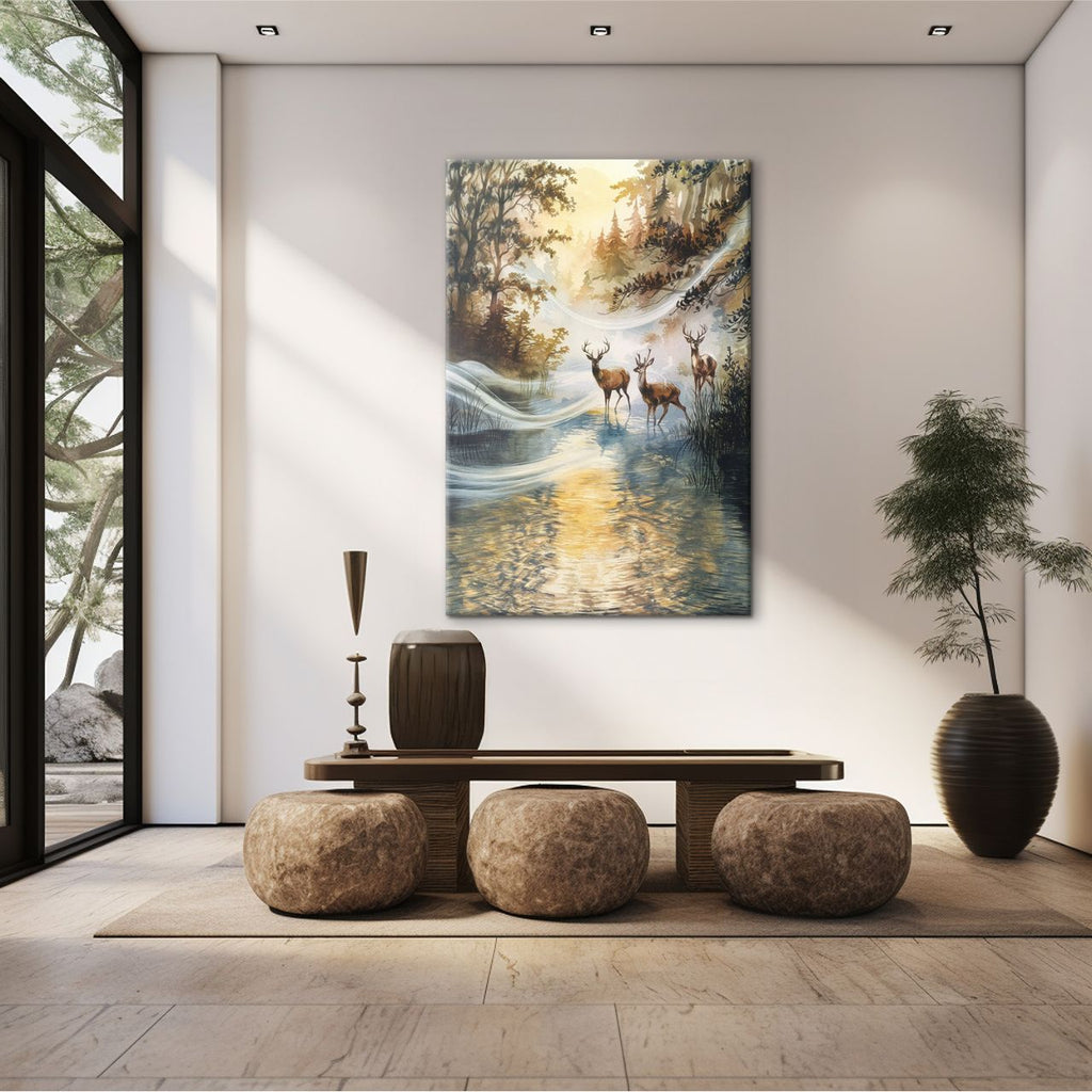 Majestic Deer in Autumn Stream