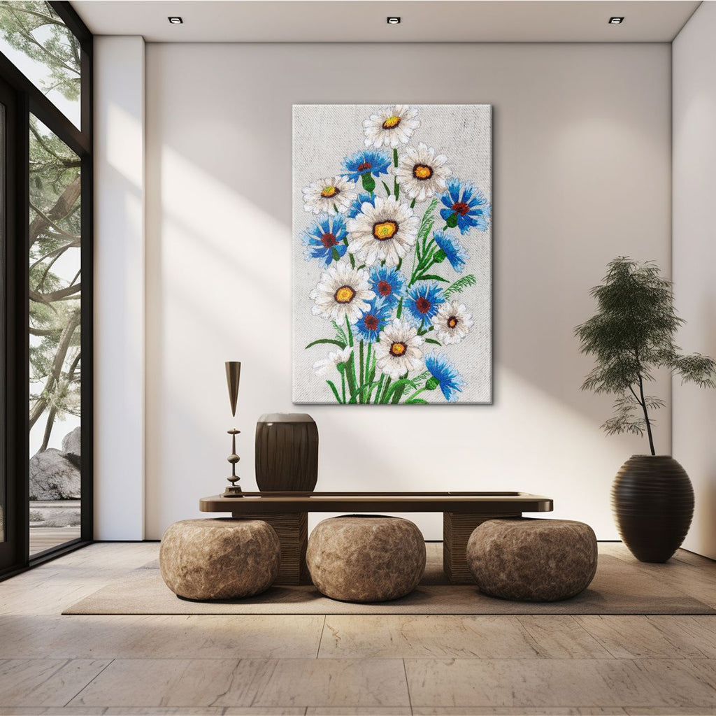 Embroidered Daisy & Cornflower Bouquet