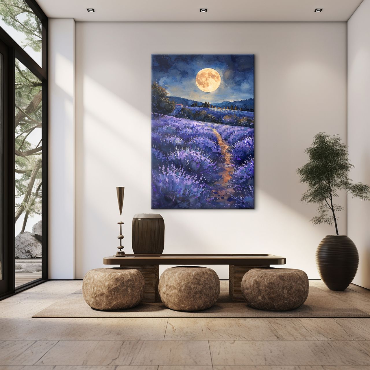 Moonlit Lavender Field