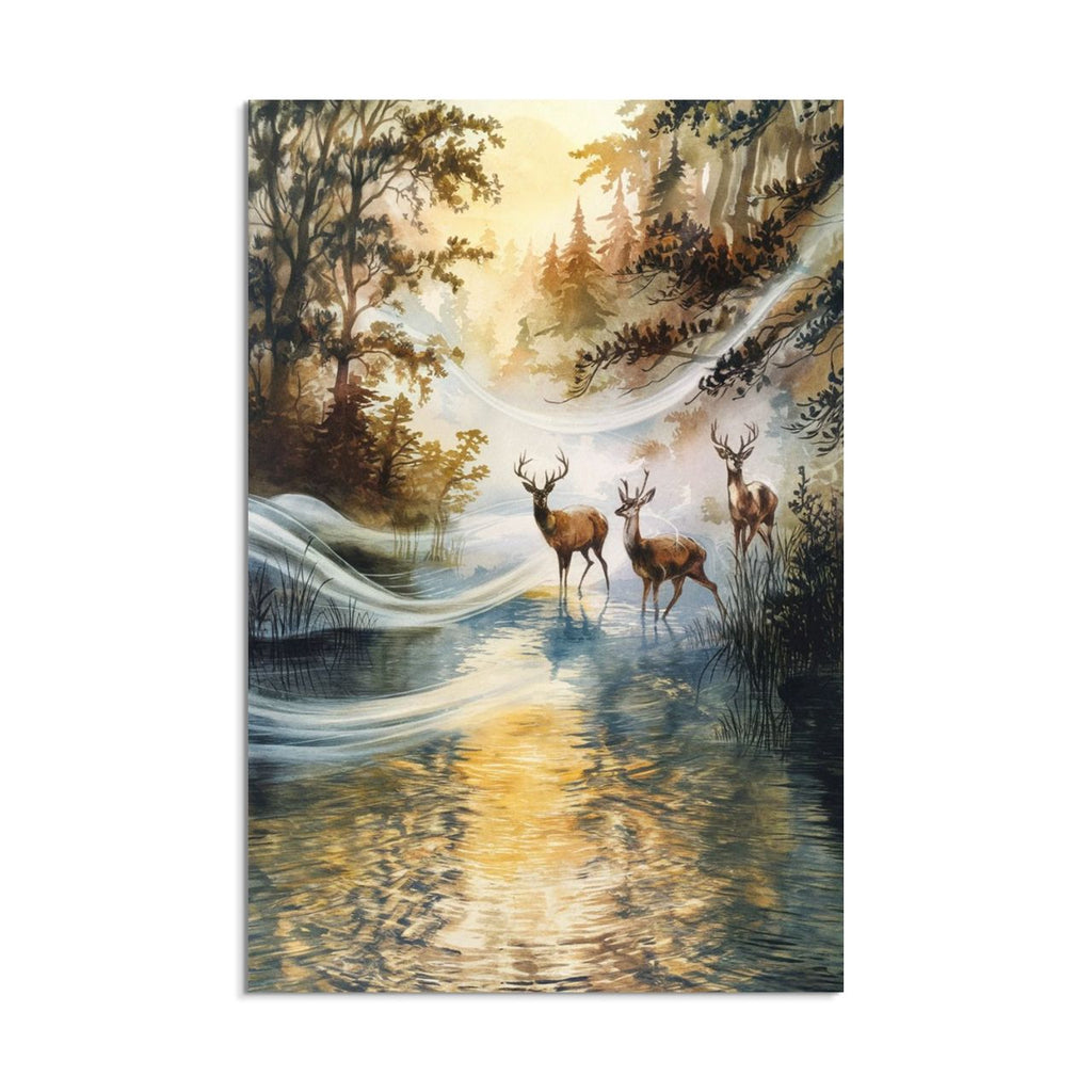 Majestic Deer in Autumn Stream