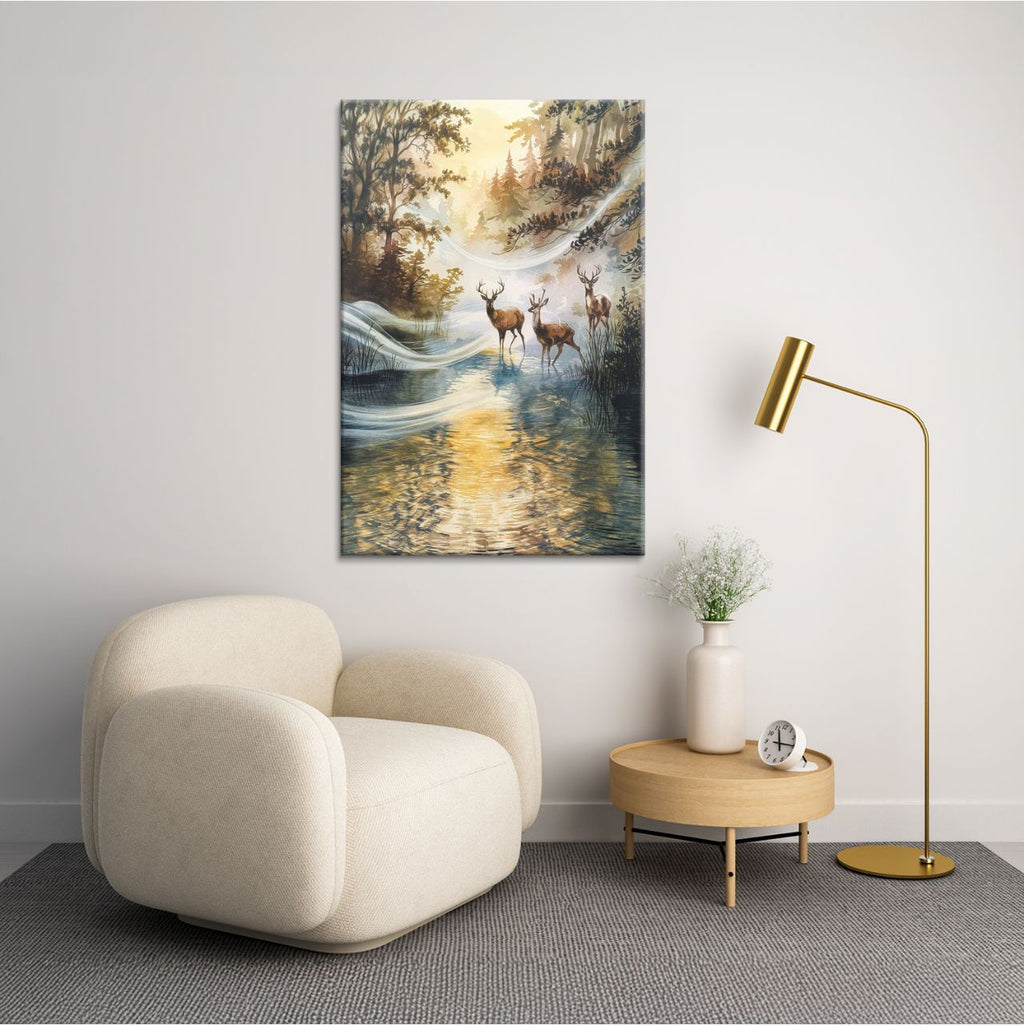 Majestic Deer in Autumn Stream