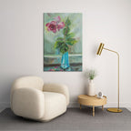 Impressionistic Rose in Teal Vase