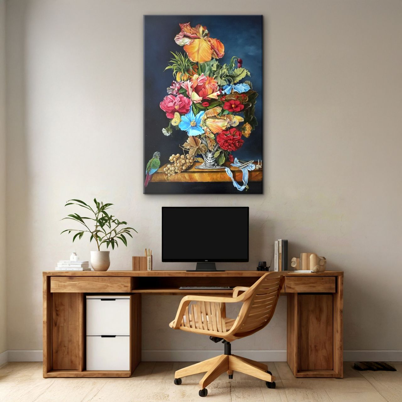 Baroque Floral Still Life with Parrot