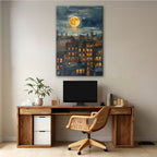 Moonlit Cityscape Watercolor