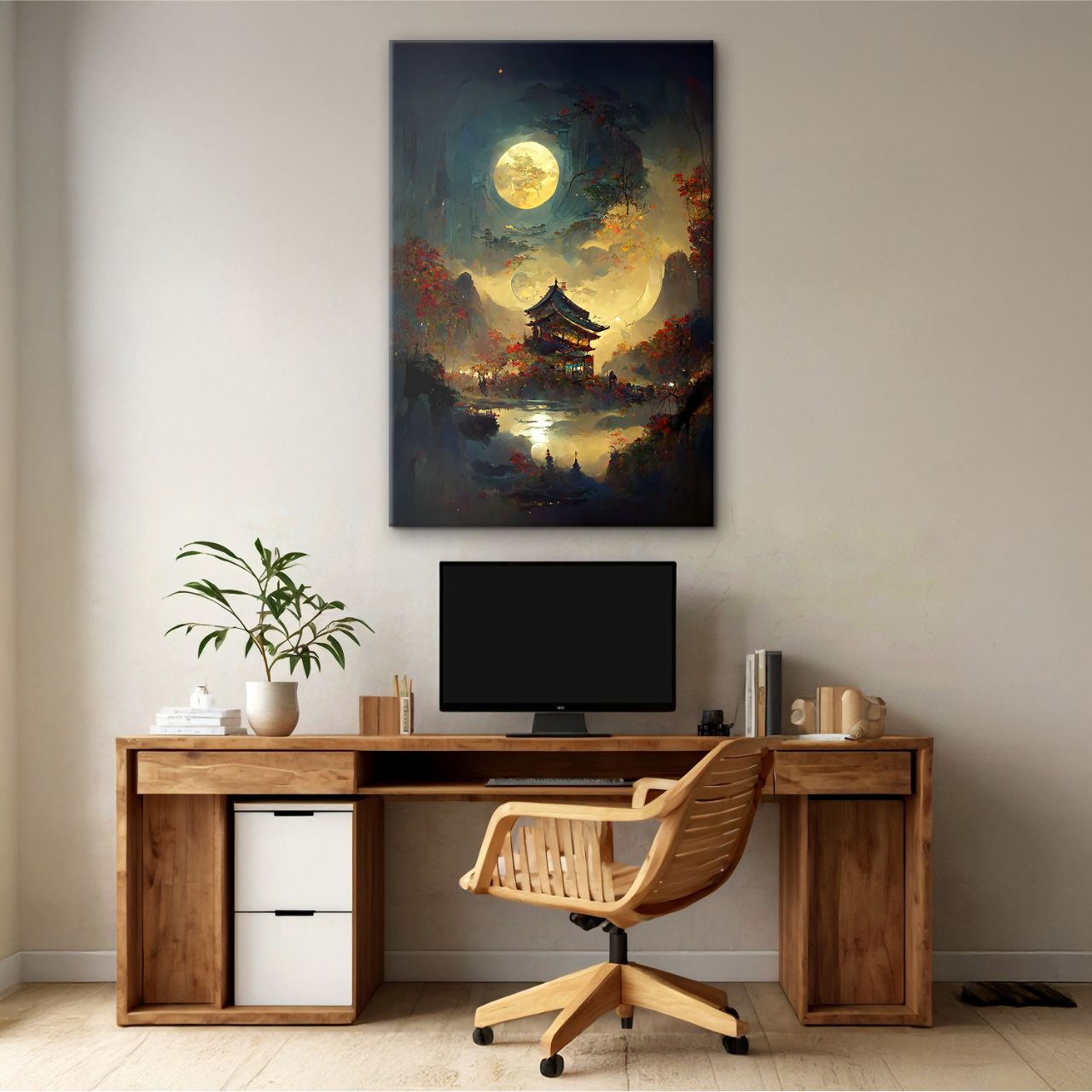 Moonlit Pagoda in Autumn