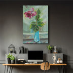 Impressionistic Rose in Teal Vase