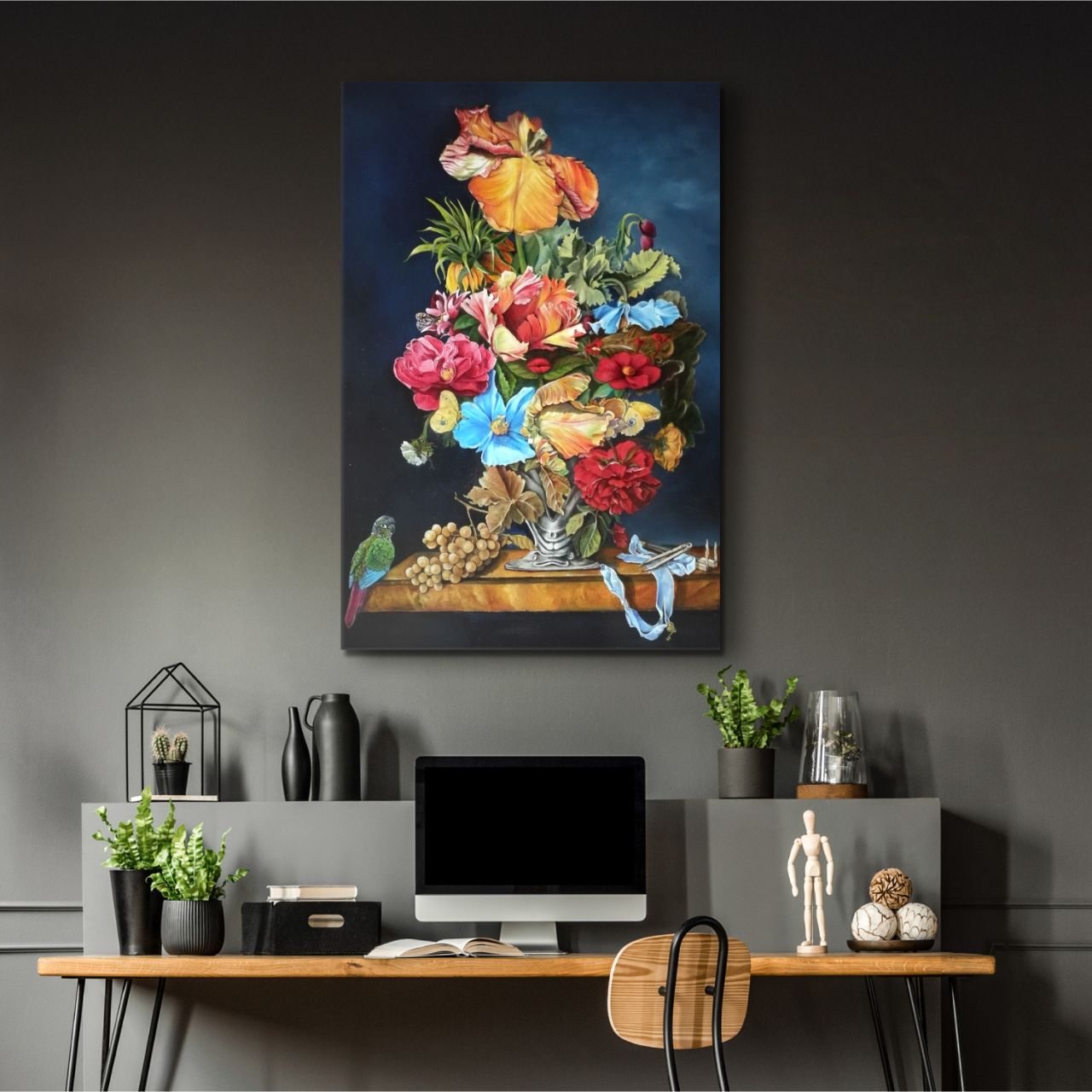 Baroque Floral Still Life with Parrot