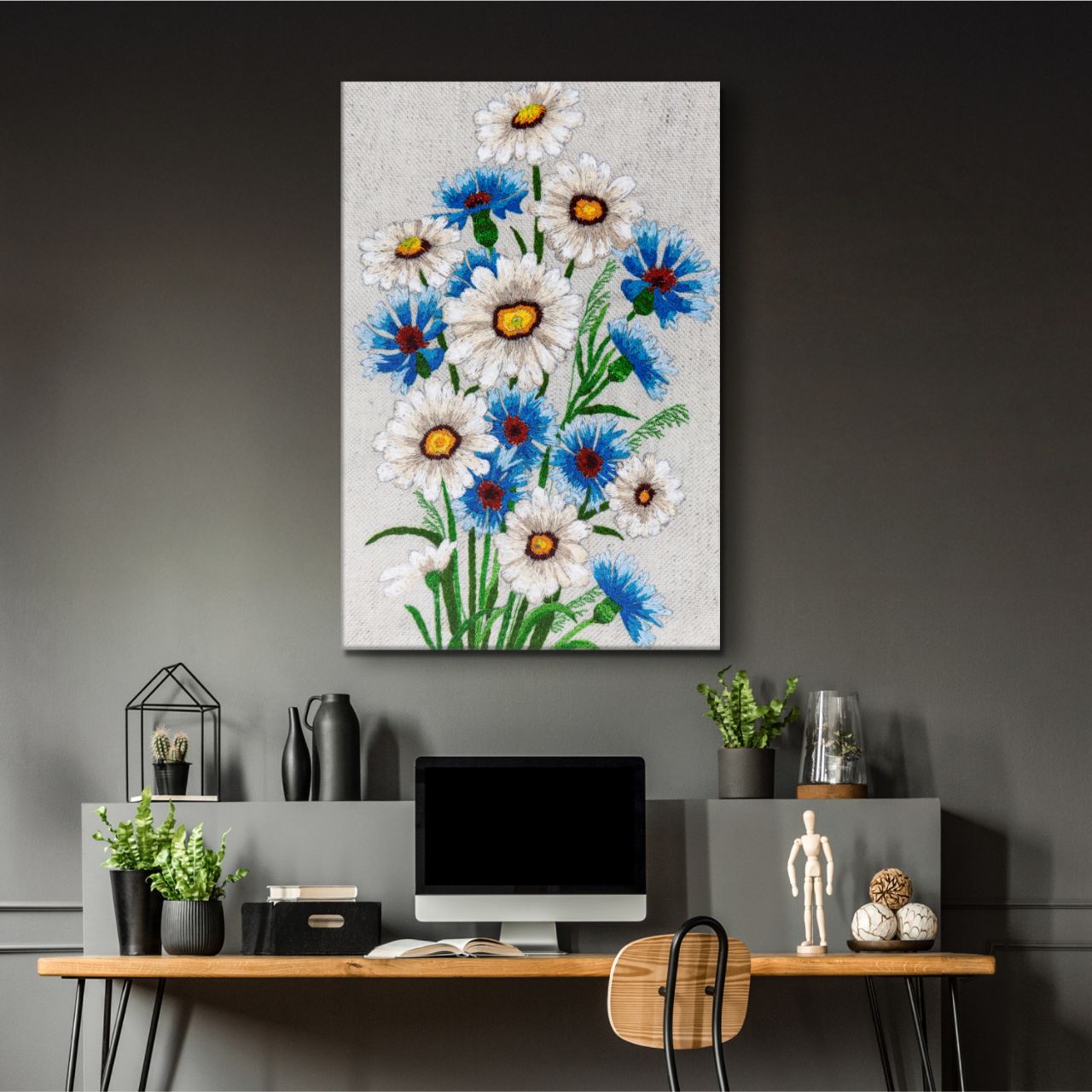 Embroidered Daisy & Cornflower Bouquet