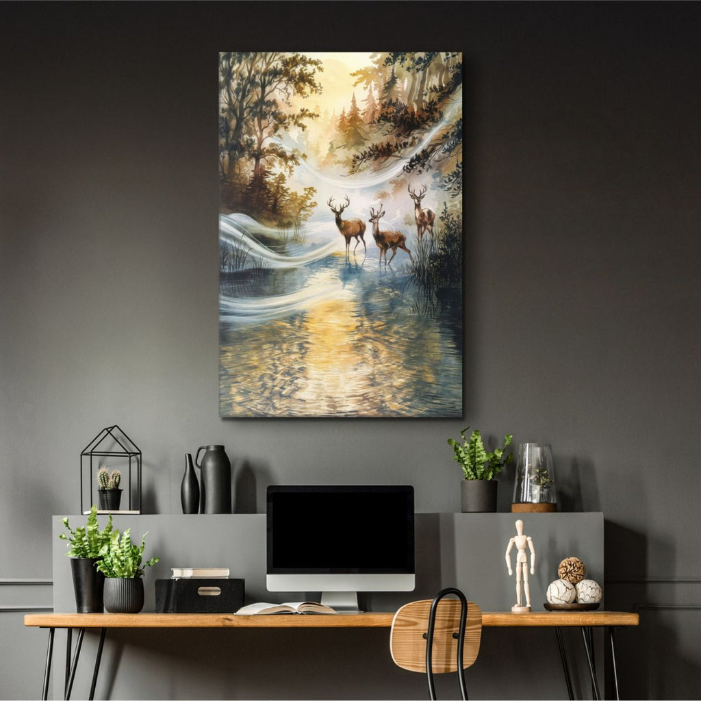 Majestic Deer in Autumn Stream