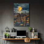 Moonlit Cityscape Watercolor
