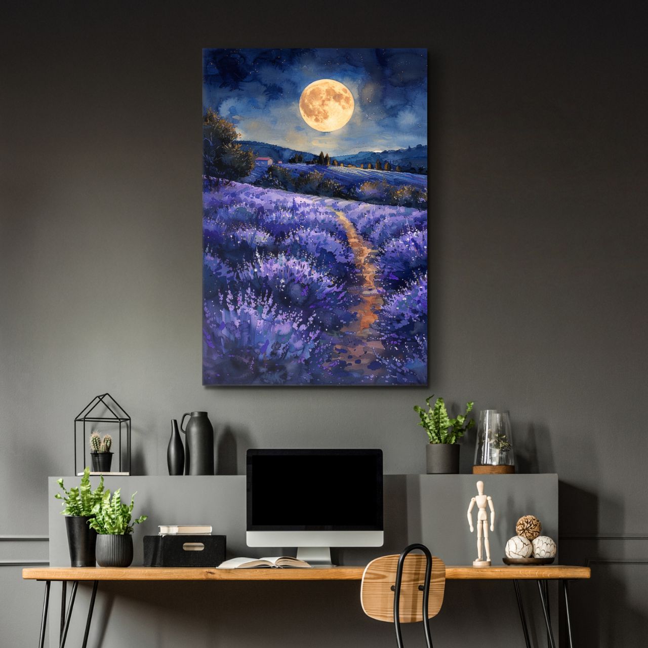 Moonlit Lavender Field