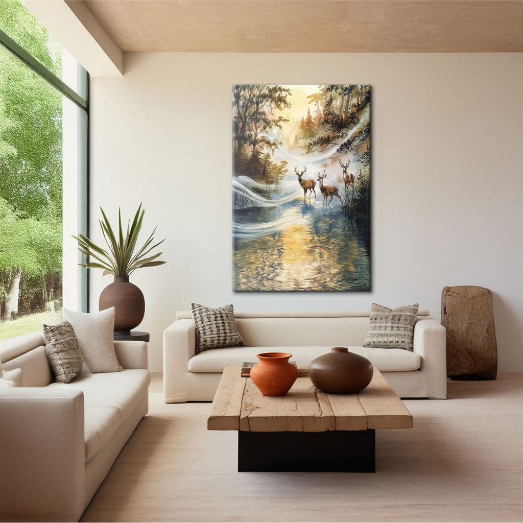 Majestic Deer in Autumn Stream