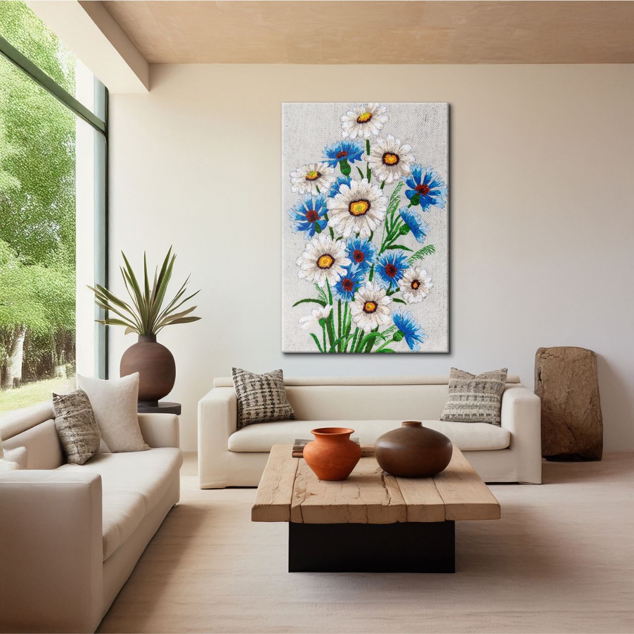 Embroidered Daisy & Cornflower Bouquet