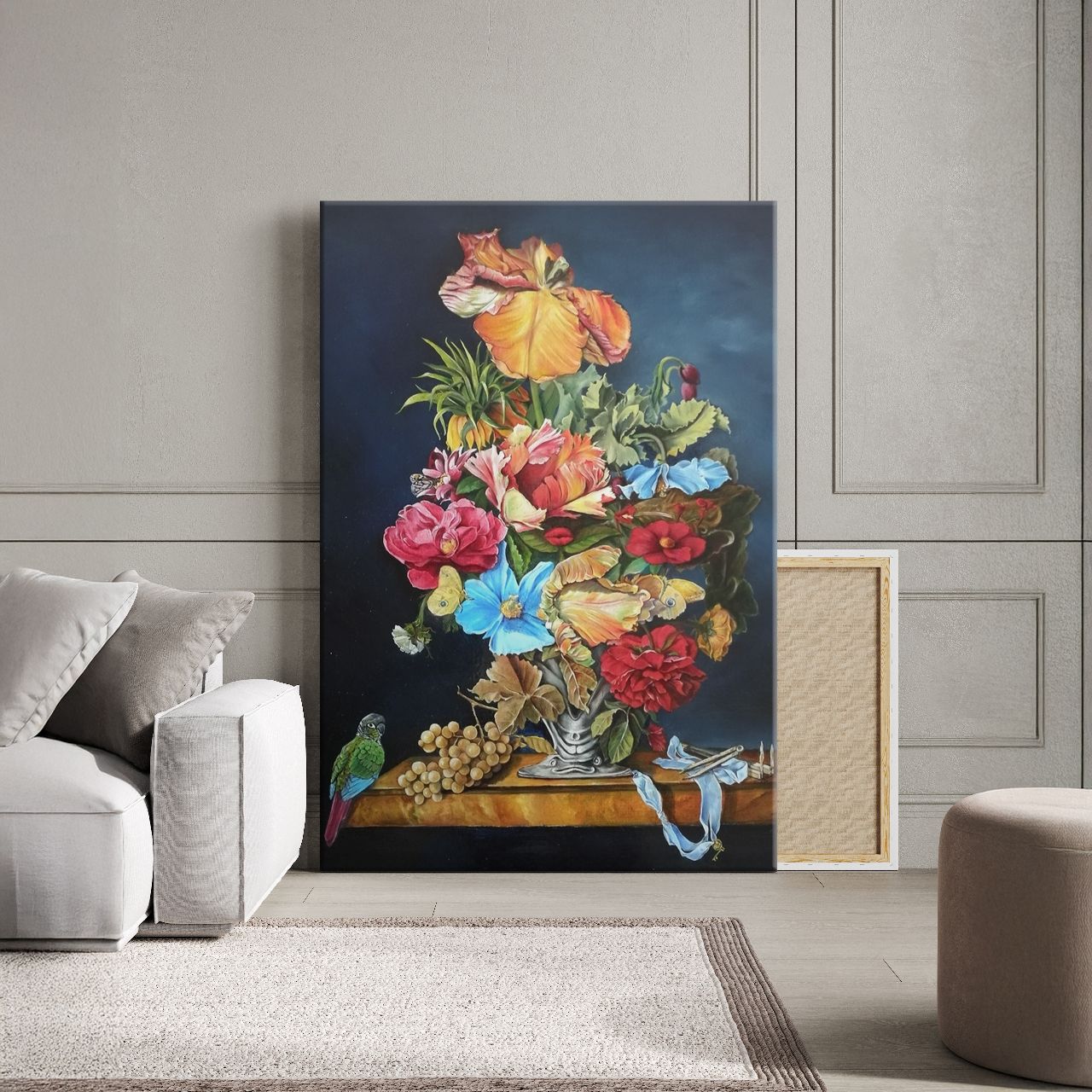 Baroque Floral Still Life with Parrot