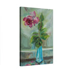 Impressionistic Rose in Teal Vase