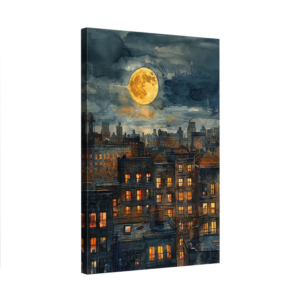 Moonlit Cityscape Watercolor