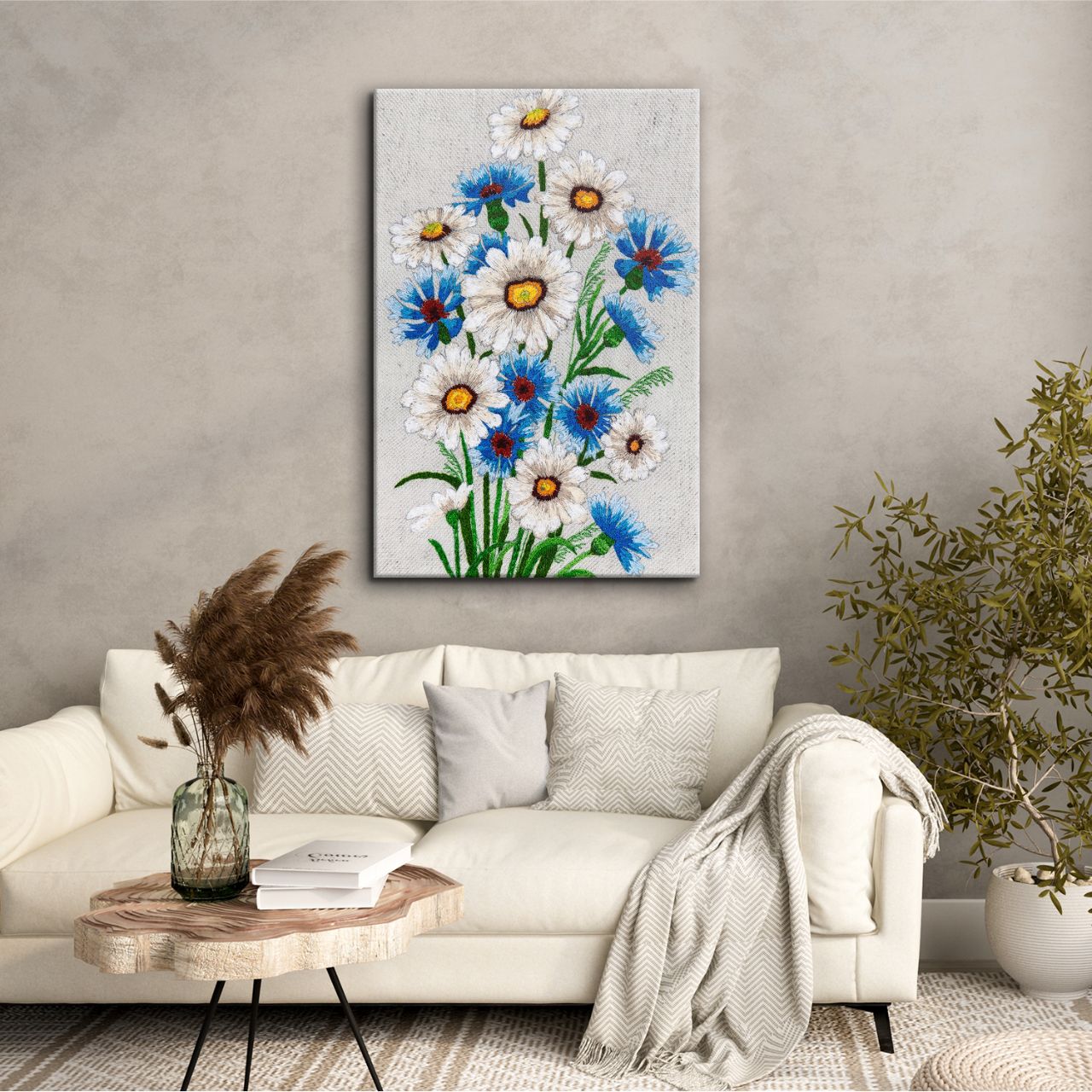 Embroidered Daisy & Cornflower Bouquet