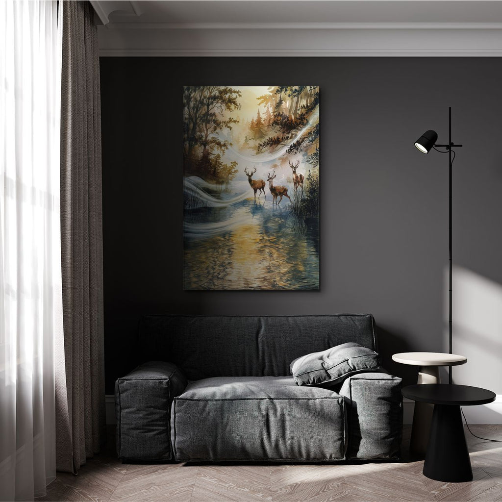 Majestic Deer in Autumn Stream