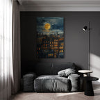 Moonlit Cityscape Watercolor