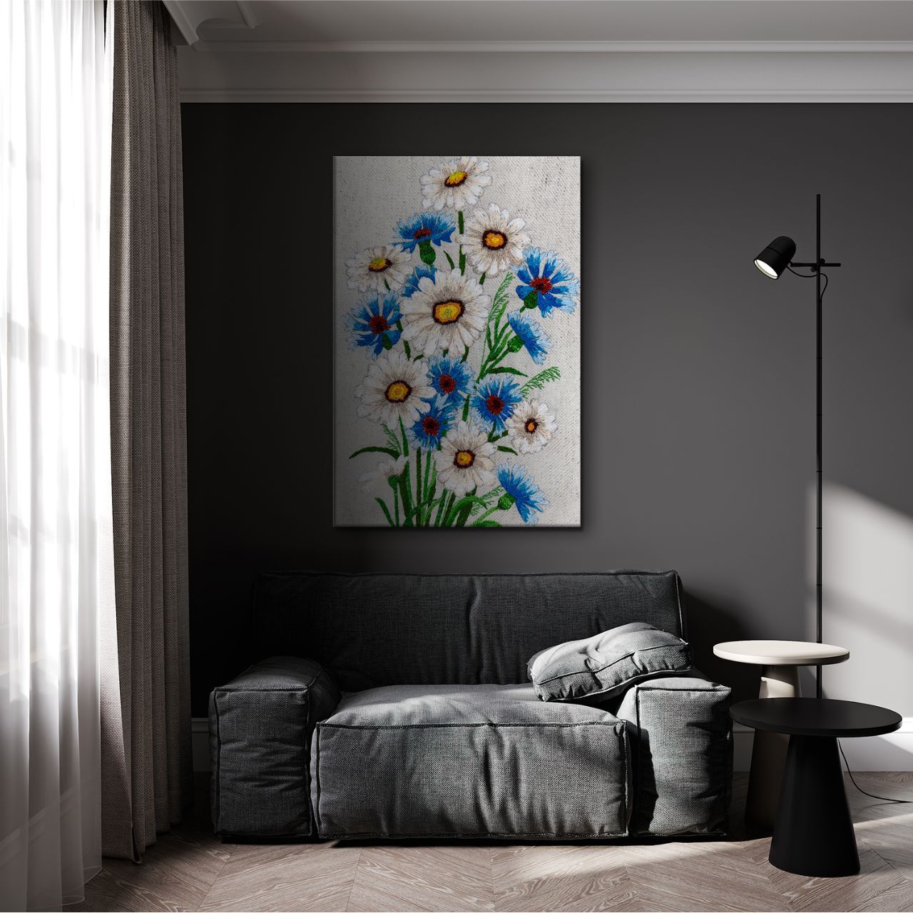 Embroidered Daisy & Cornflower Bouquet