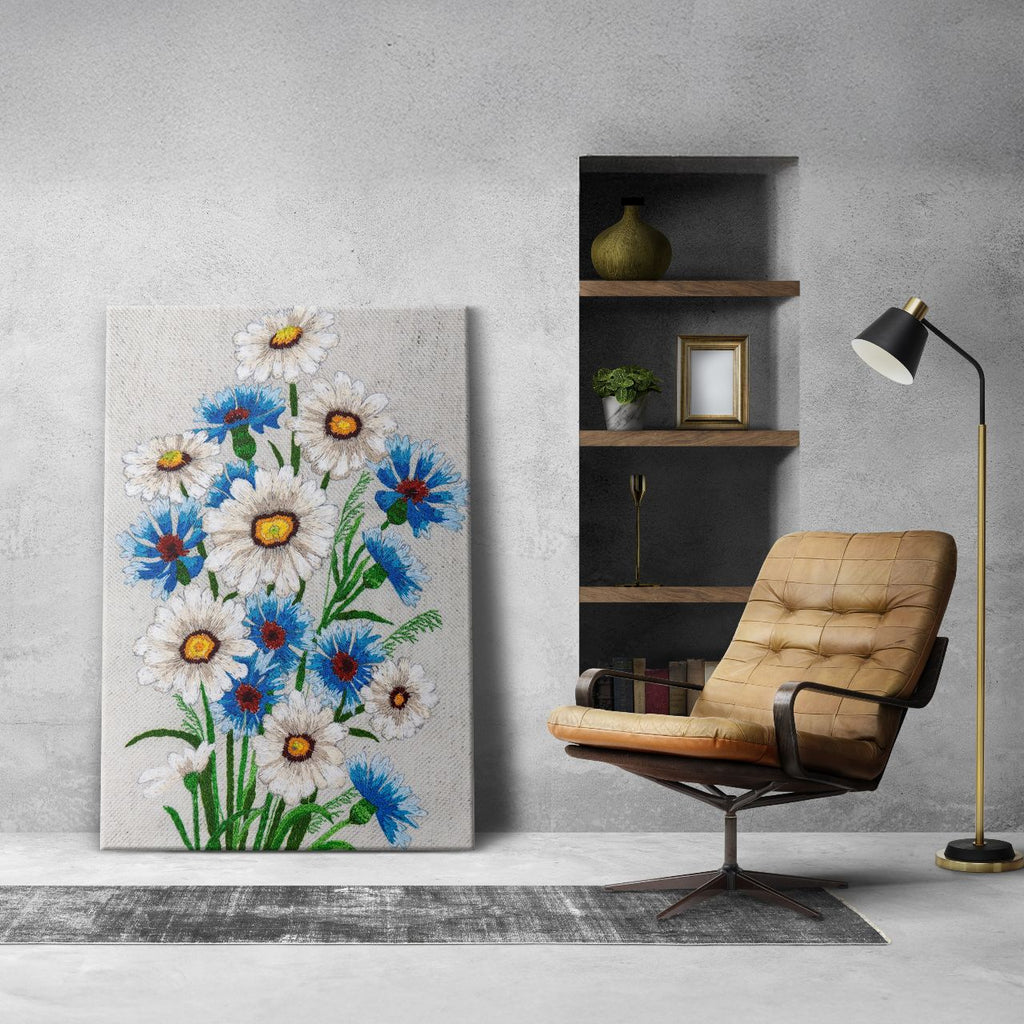Embroidered Daisy & Cornflower Bouquet
