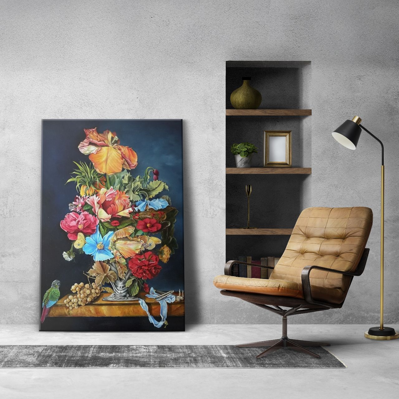 Baroque Floral Still Life with Parrot